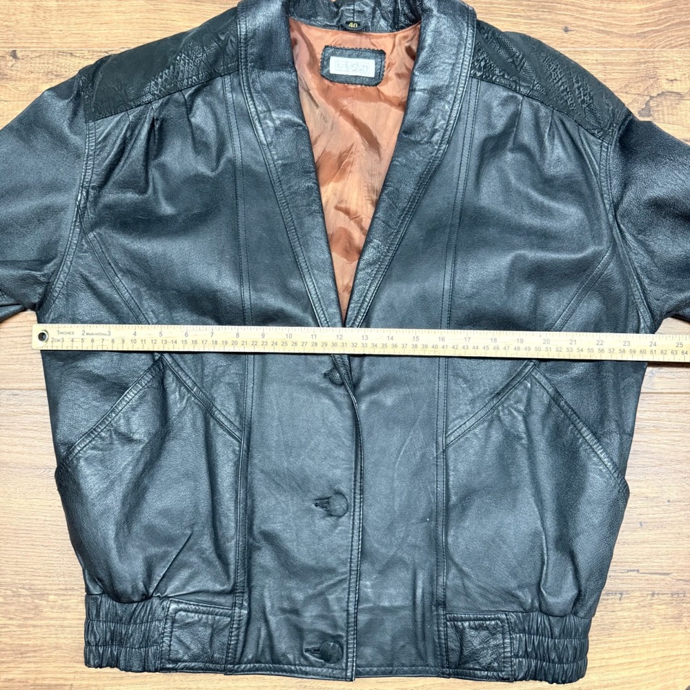 Vintage 80s Rare Lady Joy Women Statement Leather Jacket Large Black Snake Suede - Picture 9 of 10